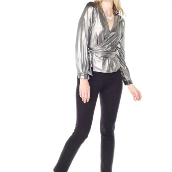 NWT Gentle Fawn Roxanne Silver Metallic Wrap Top‎ - Picture 1 of 7